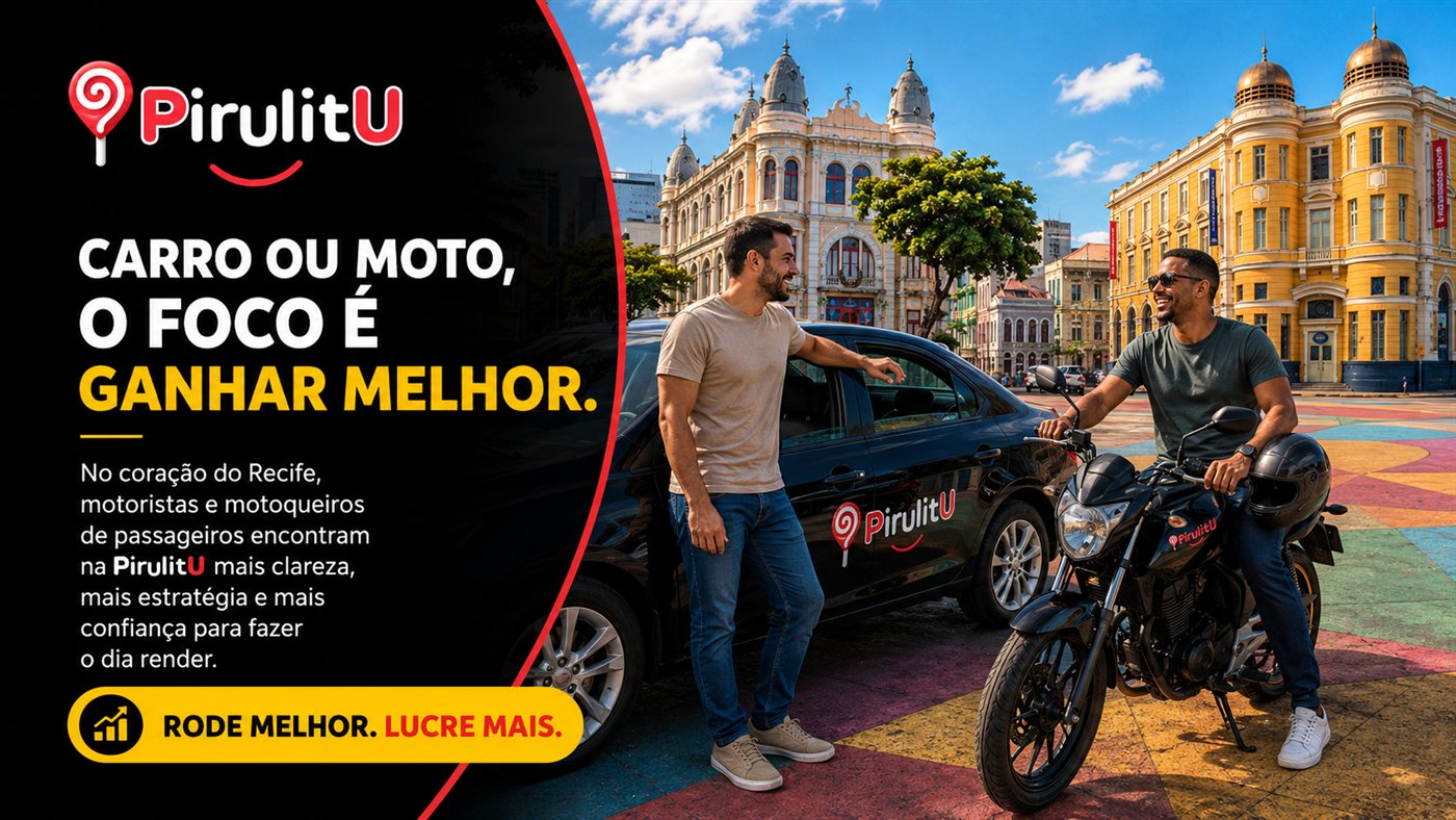 Motorista de carro e motoboy parceiros PirulitU no centro do Recife — carro ou moto, o foco é ganhar melhor